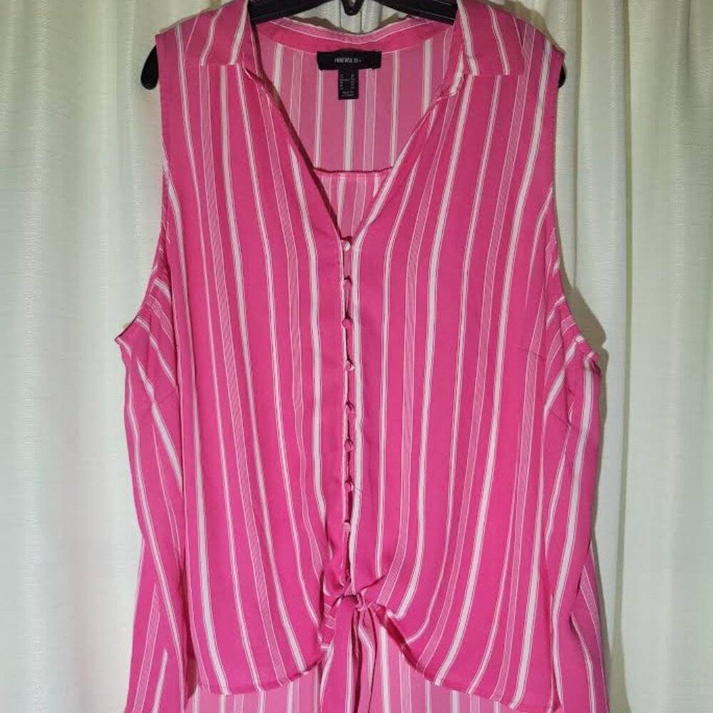 Forever 21+, Sleeveless Blouse, Pink + White Striped, 3X
